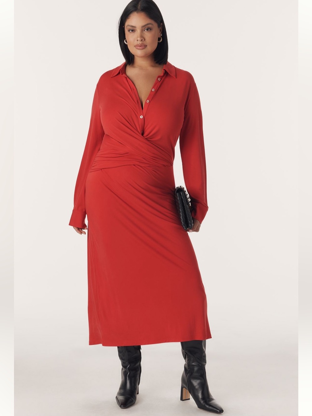 NEW. Anthropologie Draped Long Sleeve Midi Shirt Dress. NWT
